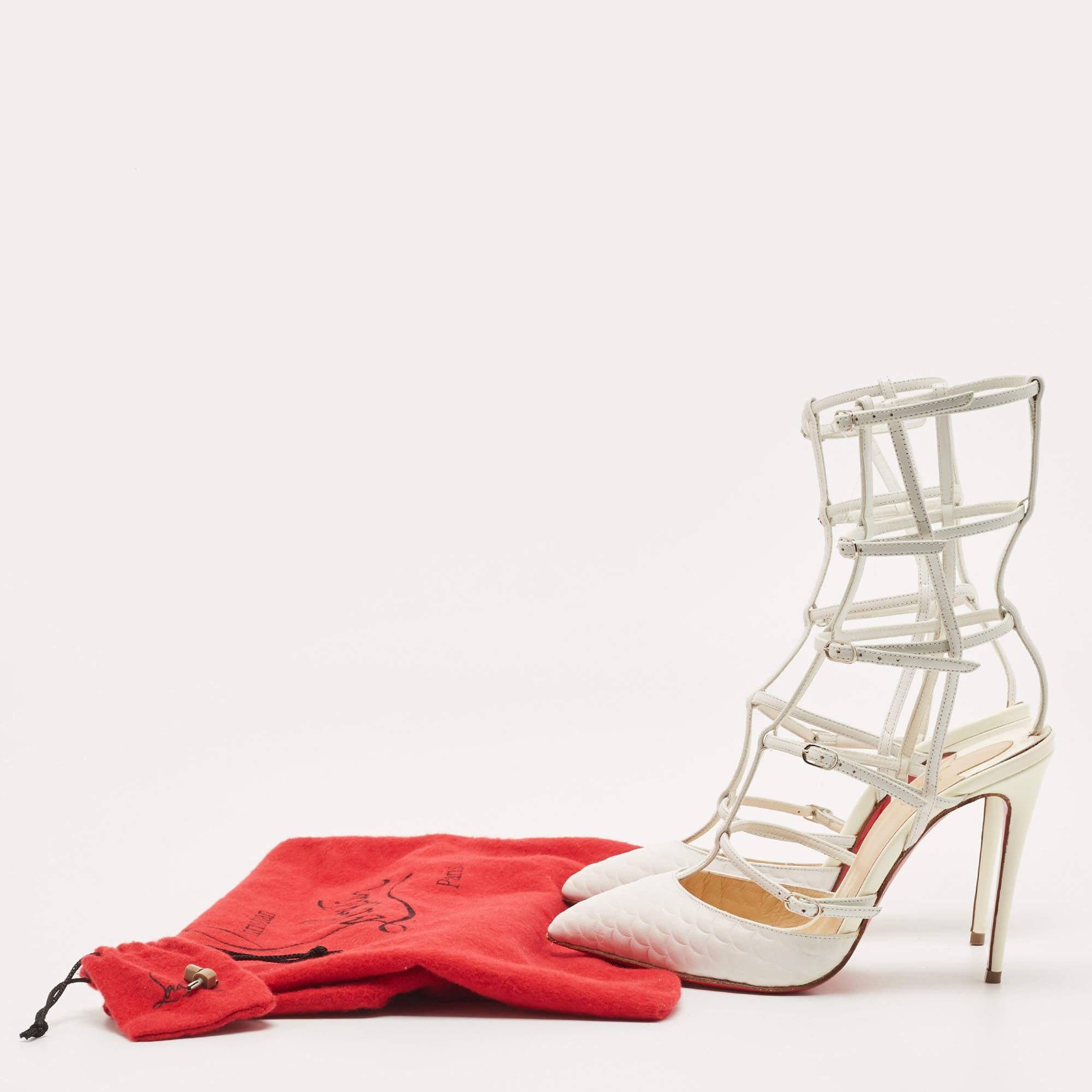 Christian Louboutin White Leather Kadreyana Cage Pointed Toe Pumps Size 36 5