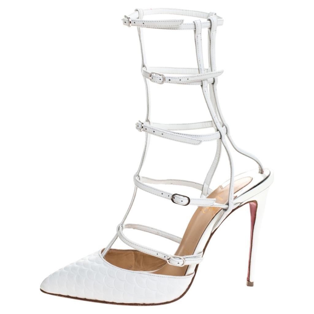 Women's Christian Louboutin White Leather Kadreyana Strappy Sandals Size 36.5
