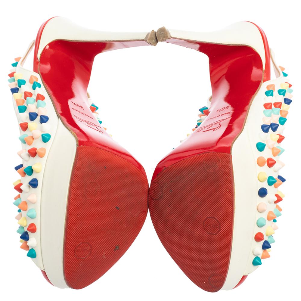Christian Louboutin Weiße Leder Lady Peep Spikes Slingback-Sandalen Größe 36,5 Damen