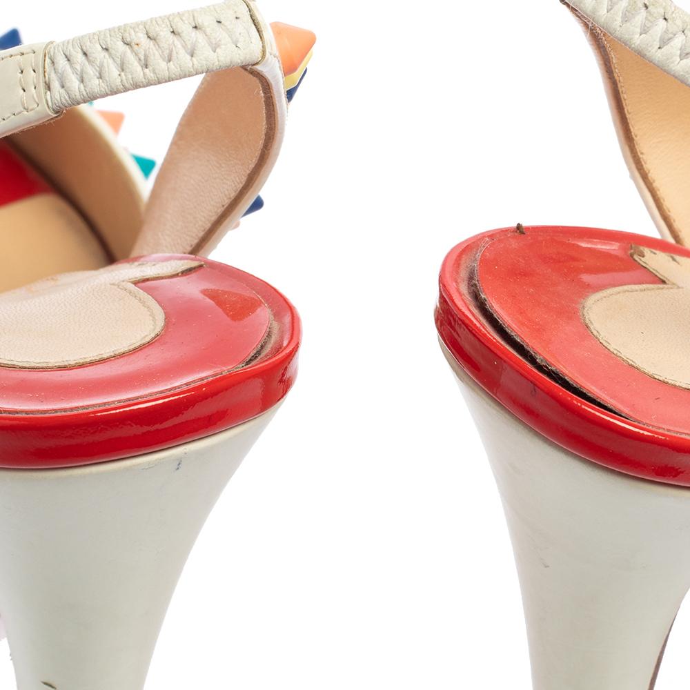 Christian Louboutin Weiße Leder Lady Peep Spikes Slingback-Sandalen Größe 36,5 2