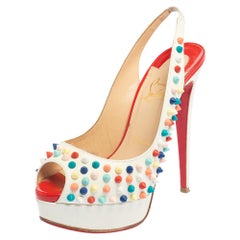 Christian Louboutin Sandali Lady Peep Spikes Slingback in pelle bianca misura 36,5