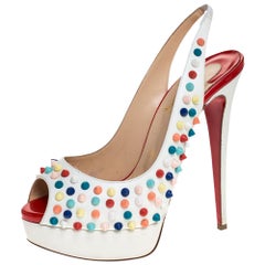 Christian Louboutin White Leather Lady Peep Spikes Slingback Sandals ...