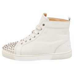 Christian Louboutin White Leather Lou Spikes High Top Sneakers Size 40