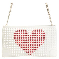 Christian Louboutin White Leather Loubiposh Studded Clutch