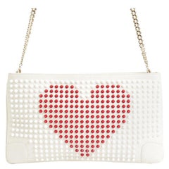 Christian Louboutin White Leather Loubiposh Studded Clutch