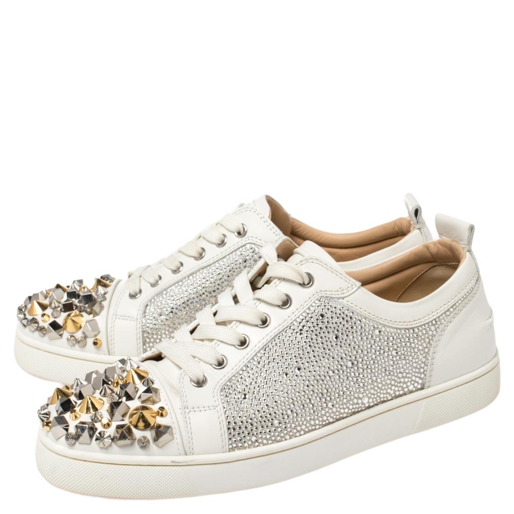 Christian Louboutin White Leather Louis Junior Mix Spikes Sneakers Size  41.5 at 1stDibs