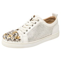 Christian Louboutin White Leather Louis Junior Mix Spikes Sneakers Size 41.5