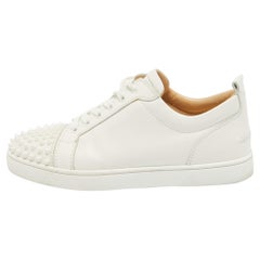 Christian Louboutin White Leather Louis Junior Spikes Lace Up Sneakers Size 40.5