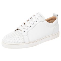 Christian Louboutin White Leather Louis Junior Spikes Low Top Sneakers Size 40.5