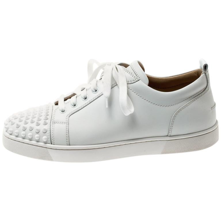 Christian Louboutin White Leather Louis Junior Spikes Sneakers Size 42 ...