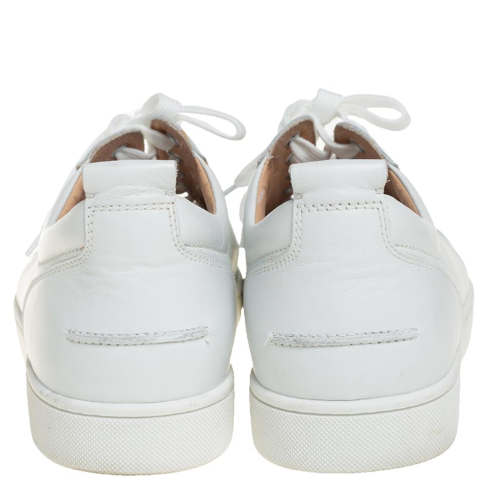 Gray Christian Louboutin White Leather Louis Junior Spikes Sneakers Size 45.5