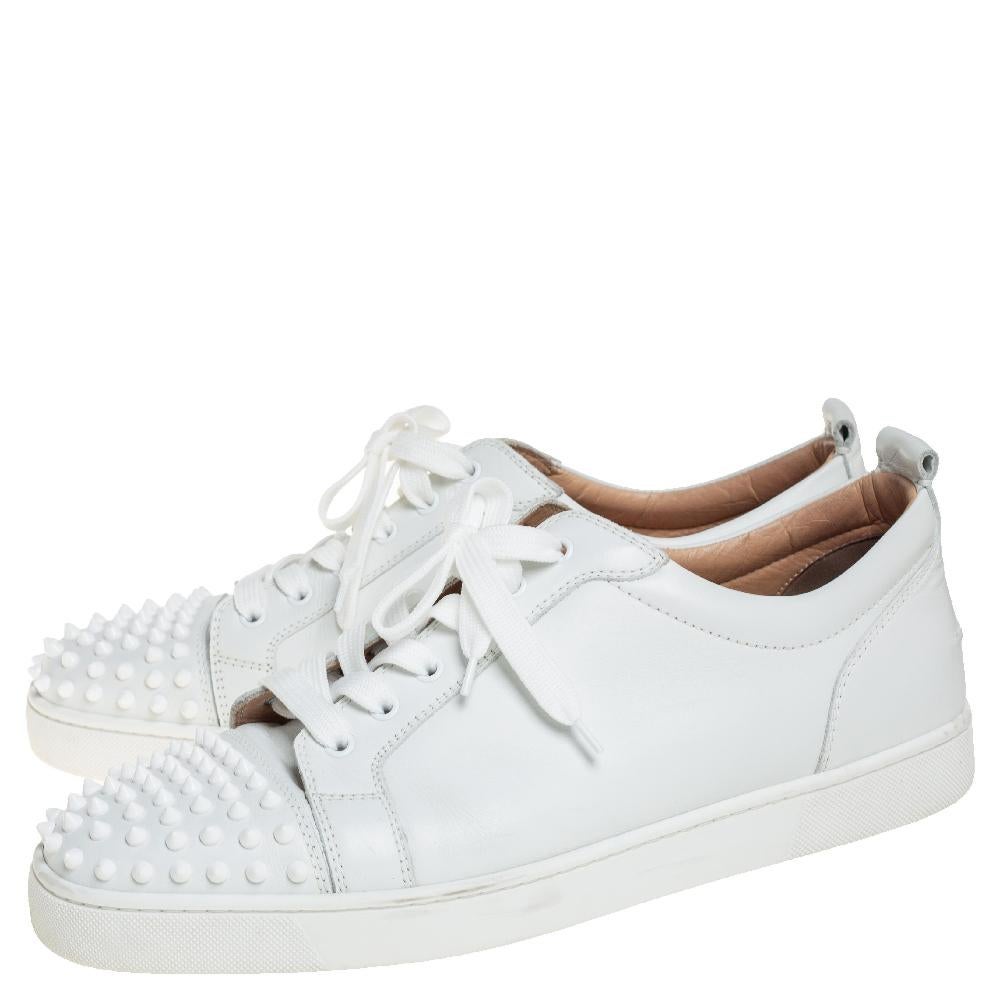 Christian Louboutin White Leather Louis Junior Spikes Sneakers Size 45.5 2