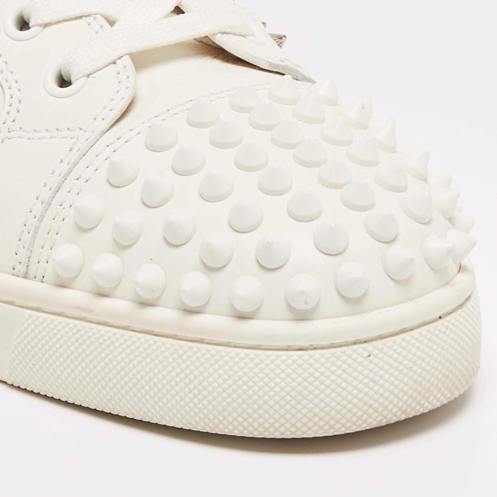 Women's Christian Louboutin White Leather Louis Spikes High Top Sneakers Size 39 For Sale