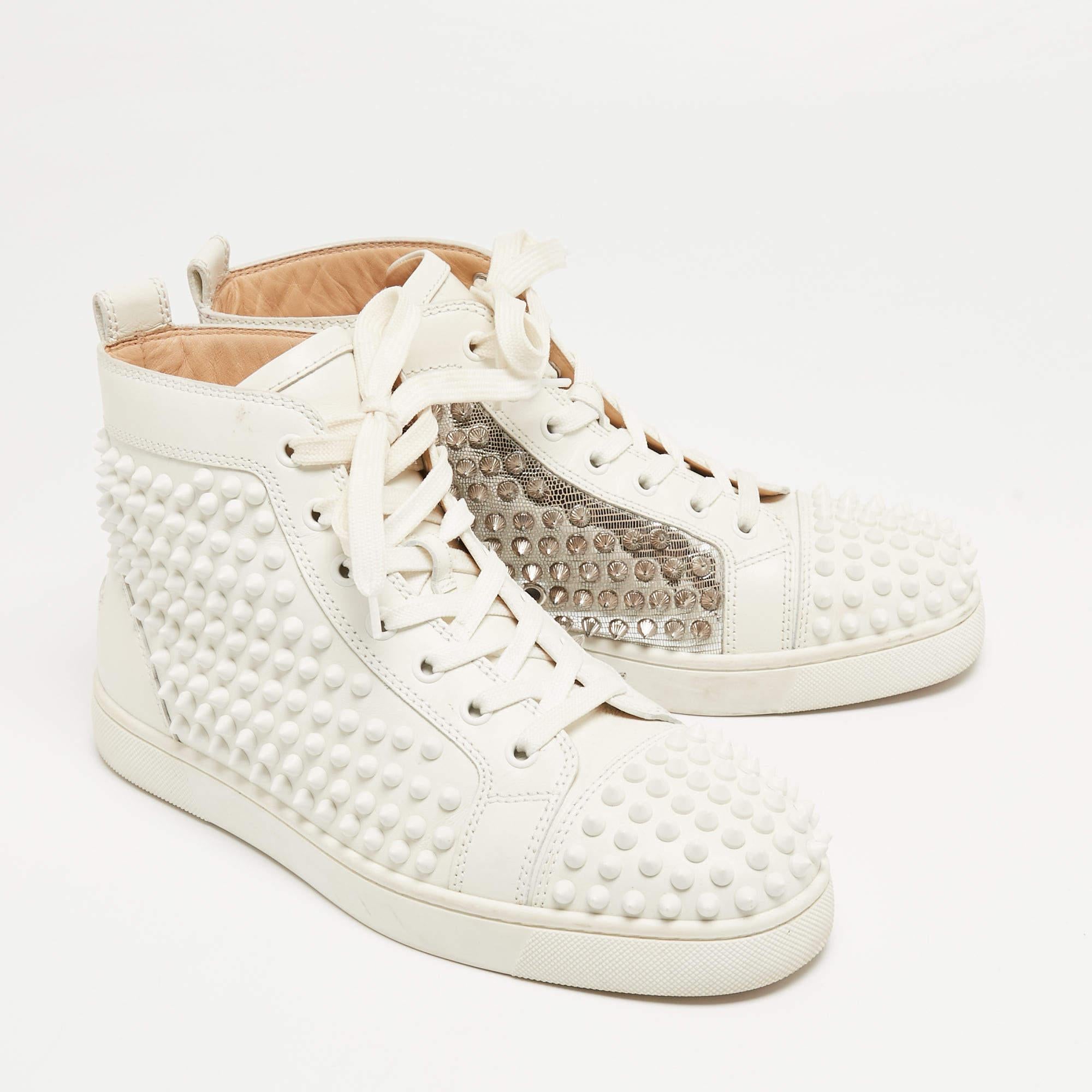 Christian Louboutin White Leather Louis Spikes High Top Sneakers Size 39 For Sale 1