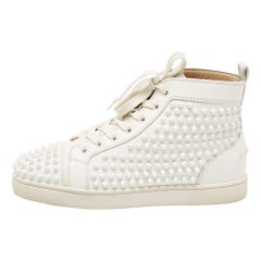 Christian Louboutin White Leather Louis Spikes High Top Sneakers Size 39