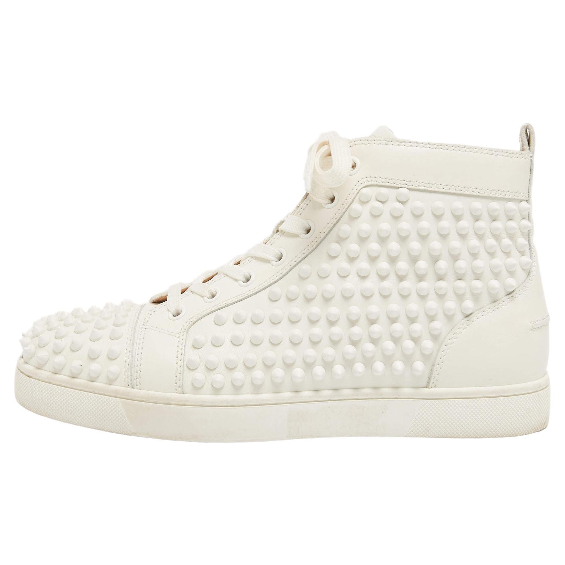 Christian Louboutin White Leather Louis Spikes High Top Sneakers Size 39 For Sale