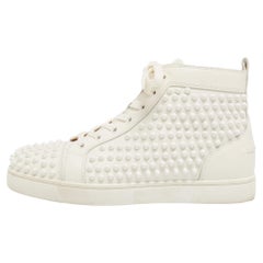 Used Christian Louboutin White Leather Louis Spikes High Top Sneakers Size 39