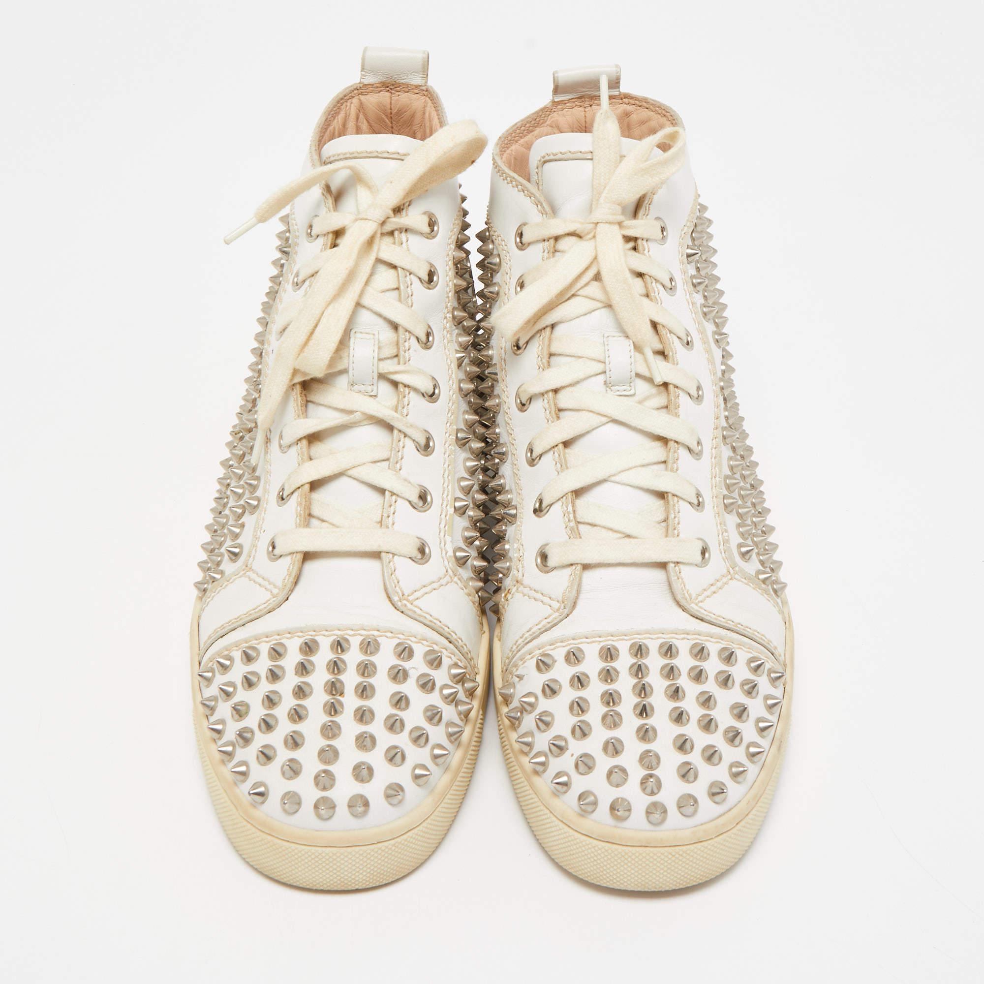 Christian Louboutin White Leather Louis Spikes High Top Sneakers Size 41 1