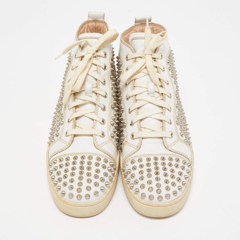 Christian Louboutin Gold/White Leather Louis Spikes High Top Sneakers Size  41 Christian Louboutin