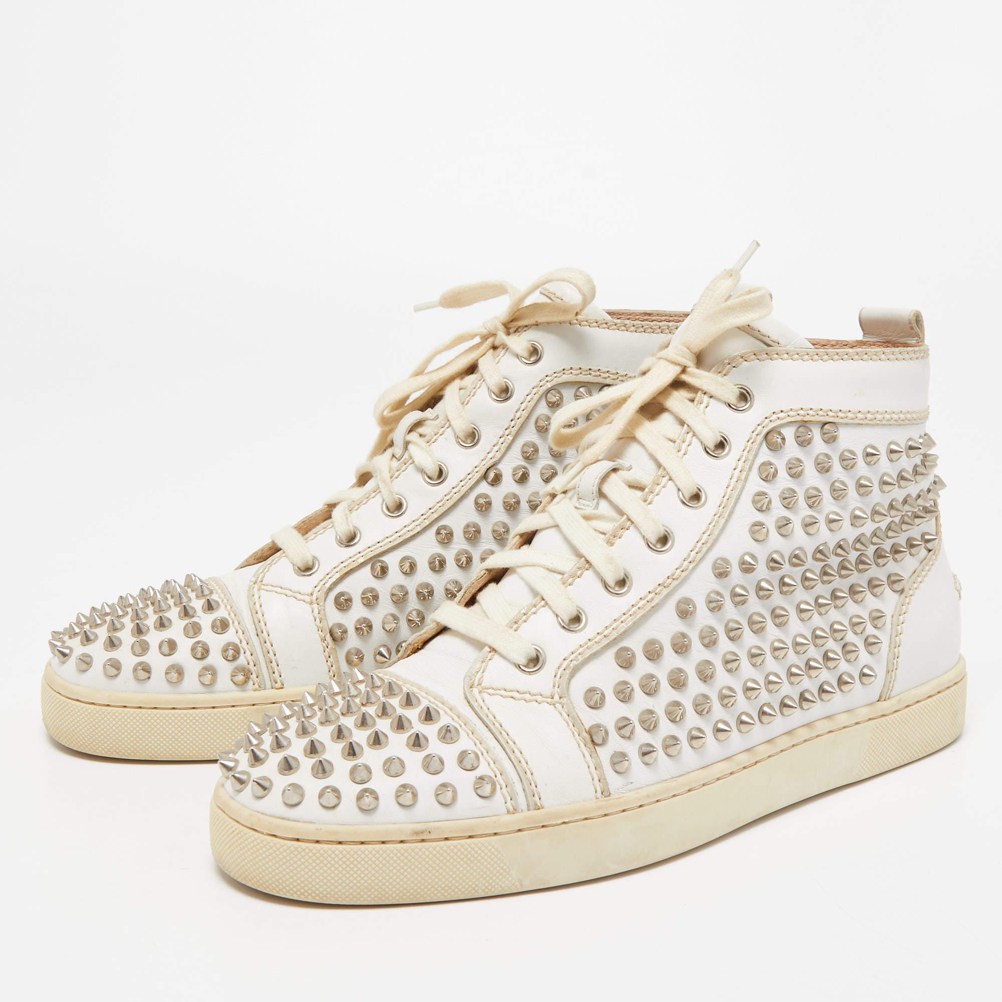 Christian Louboutin White Leather Louis Spikes High Top Sneakers Size 41 2