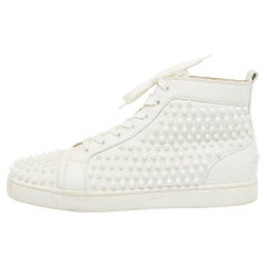 Christian Louboutin White Leather Louis Spikes High Top Sneakers Size 42.5