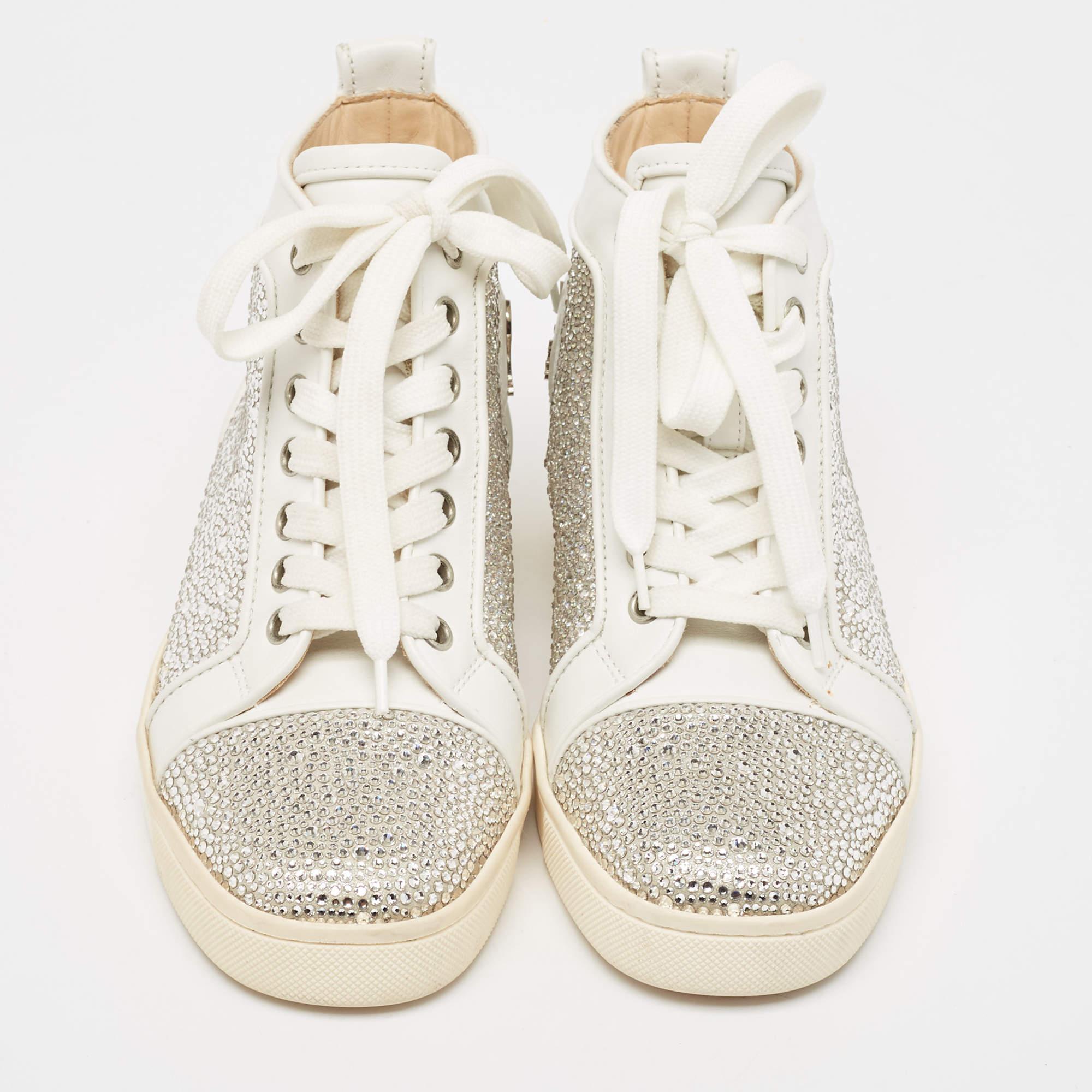 Bianco Christian Louboutin Sneakers Louis Strass in pelle bianca taglia 35 in vendita