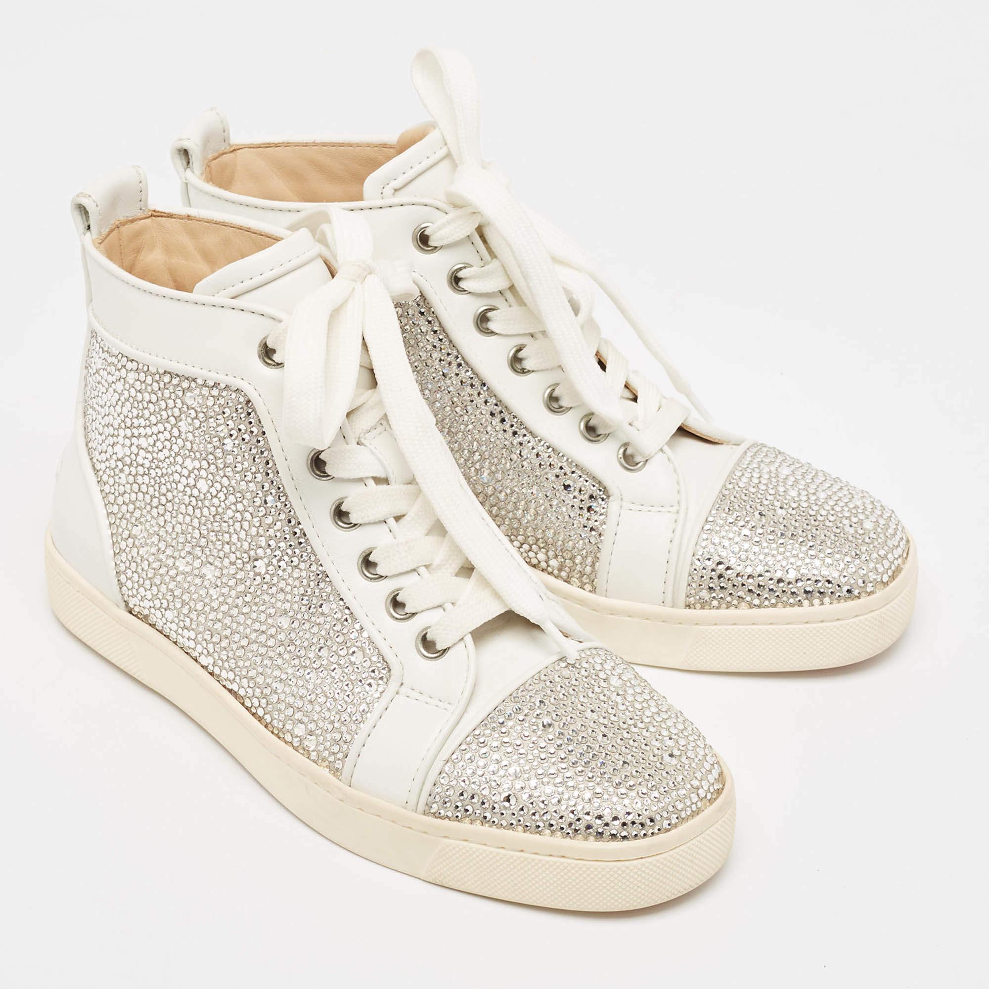 Christian Louboutin Sneakers Louis Strass in pelle bianca taglia 35 In condizioni buone in vendita a Dubai, Al Qouz 2