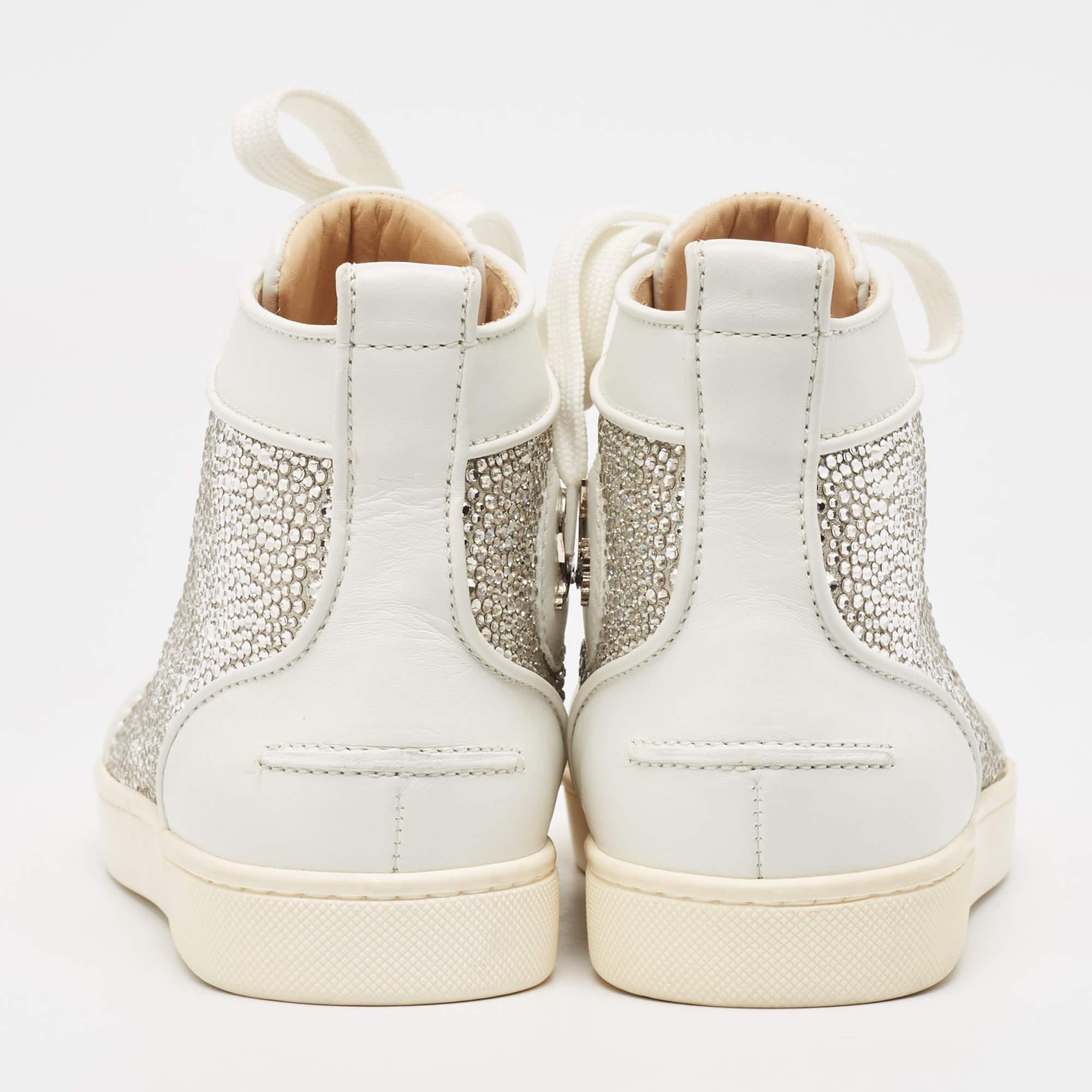 Donna Christian Louboutin Sneakers Louis Strass in pelle bianca taglia 35 in vendita