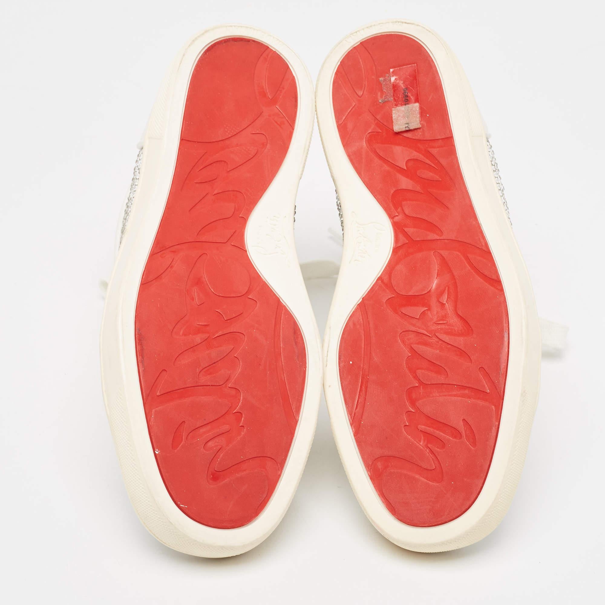 Christian Louboutin Sneakers Louis Strass in pelle bianca taglia 35 in vendita 1
