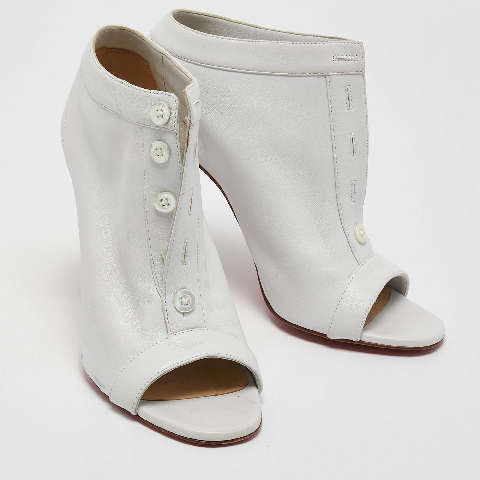 Women's Christian Louboutin White Leather Maotic Boots Size 38