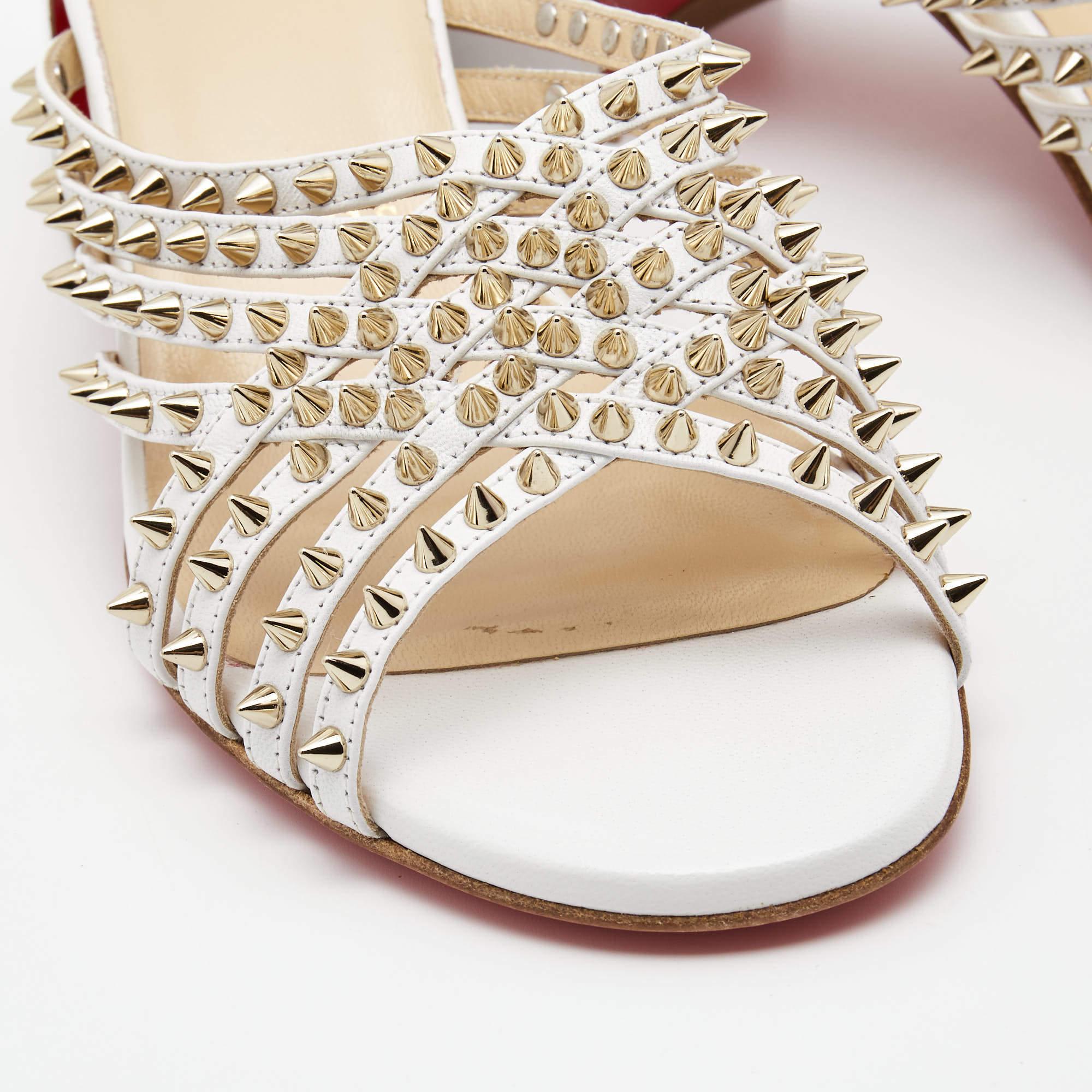 Christian Louboutin White Leather Martha Spike Slide Sandals Size 34.5 For Sale 2
