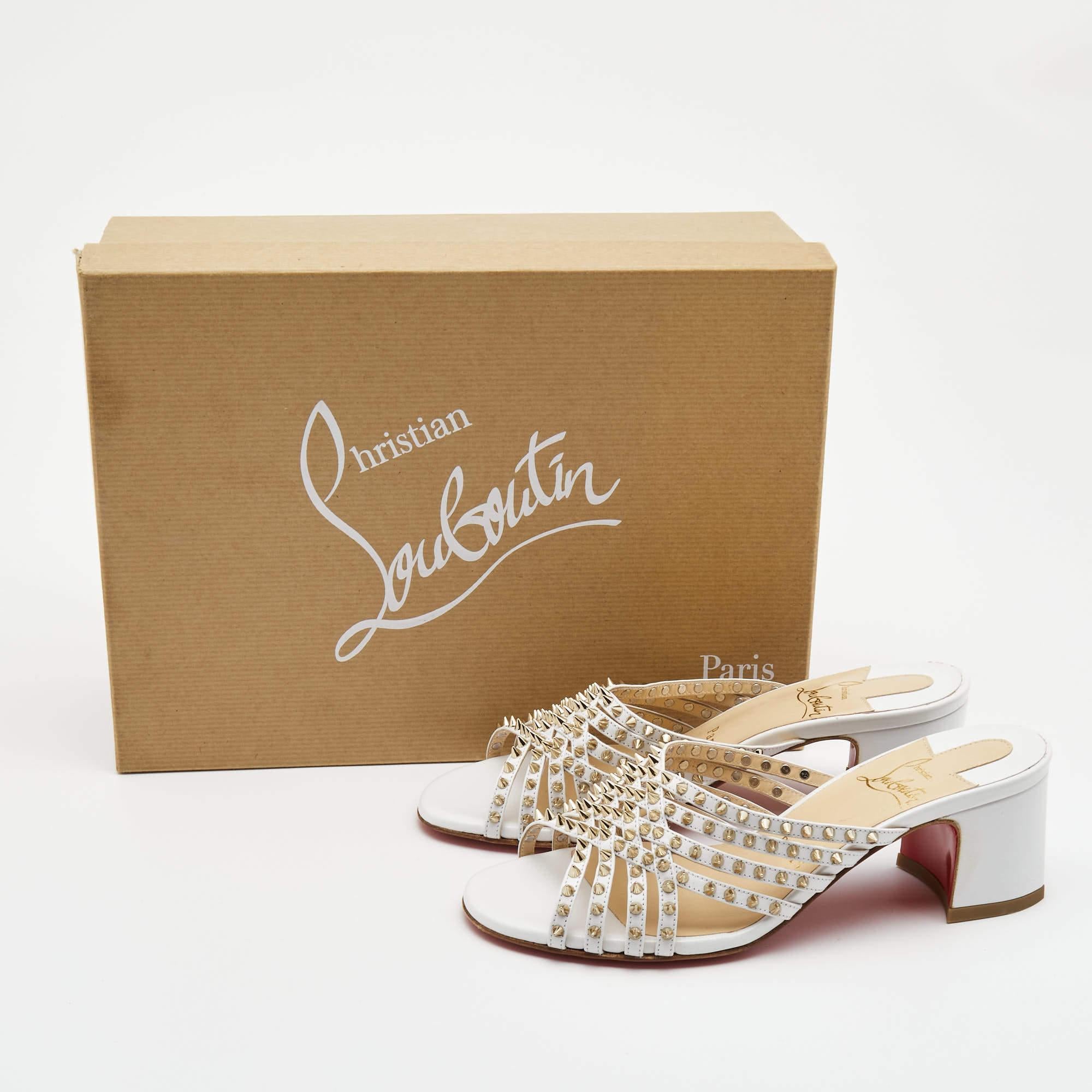 Christian Louboutin White Leather Martha Spike Slide Sandals Size 34.5 For Sale 3