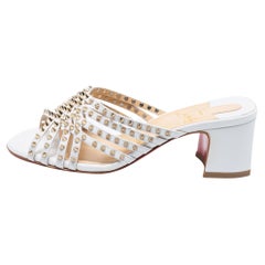 Christian Louboutin White Leather Marthaspike 55 Slide Sandals Size 34.5