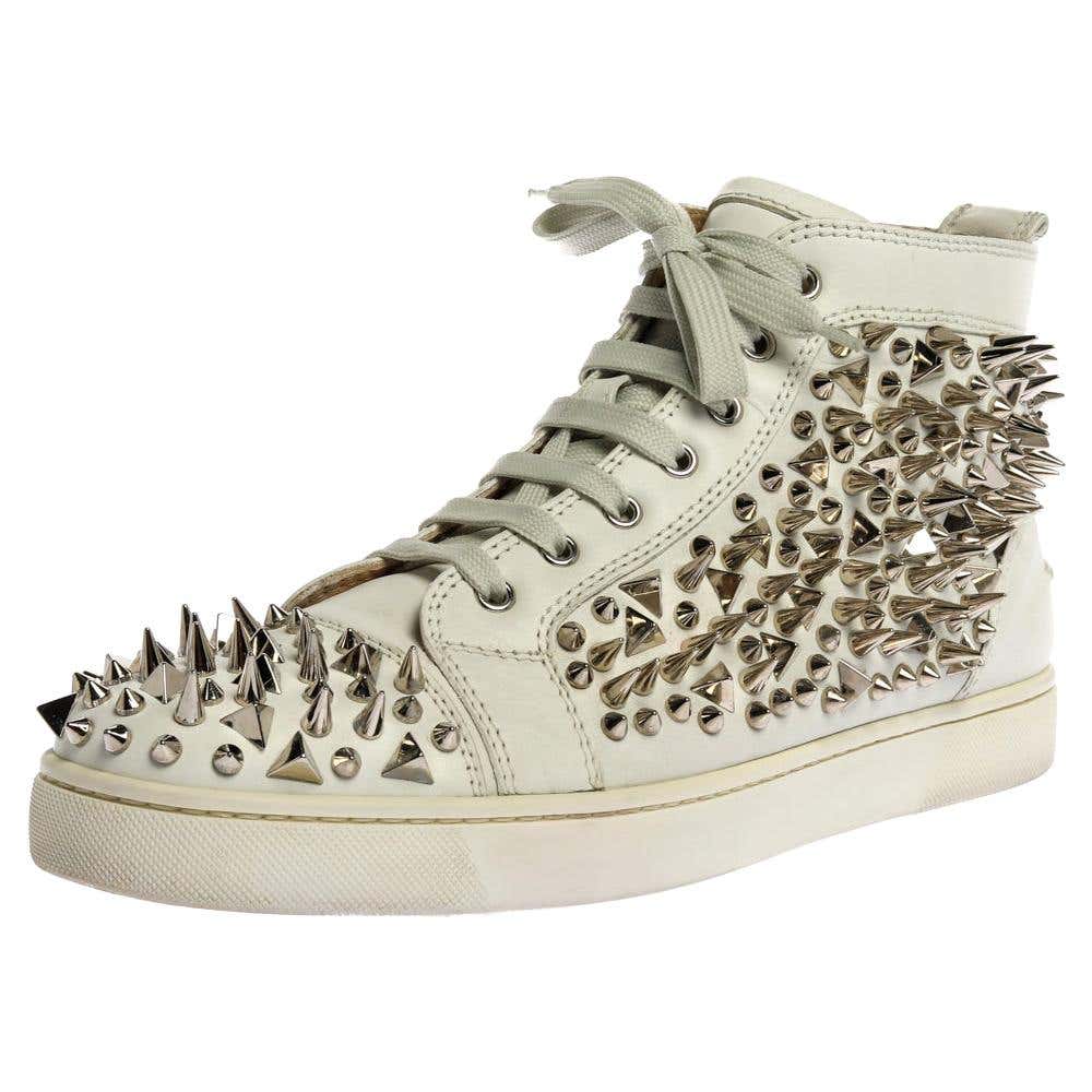 Christian Louboutin White Leather Orlato Spike High Top Sneakers Size ...