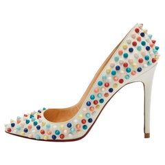 Christian Louboutin White Leather Pigalle Spikes Pumps Size 39
