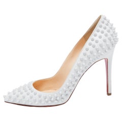 Christian Louboutin White Leather Pigalle Spikes Pumps Size 40.5