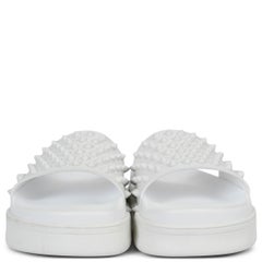 CHRISTIAN LOUBOUTIN white leather POOL FUN DONNA SPIKE Sandals Shoes 38 fit 37