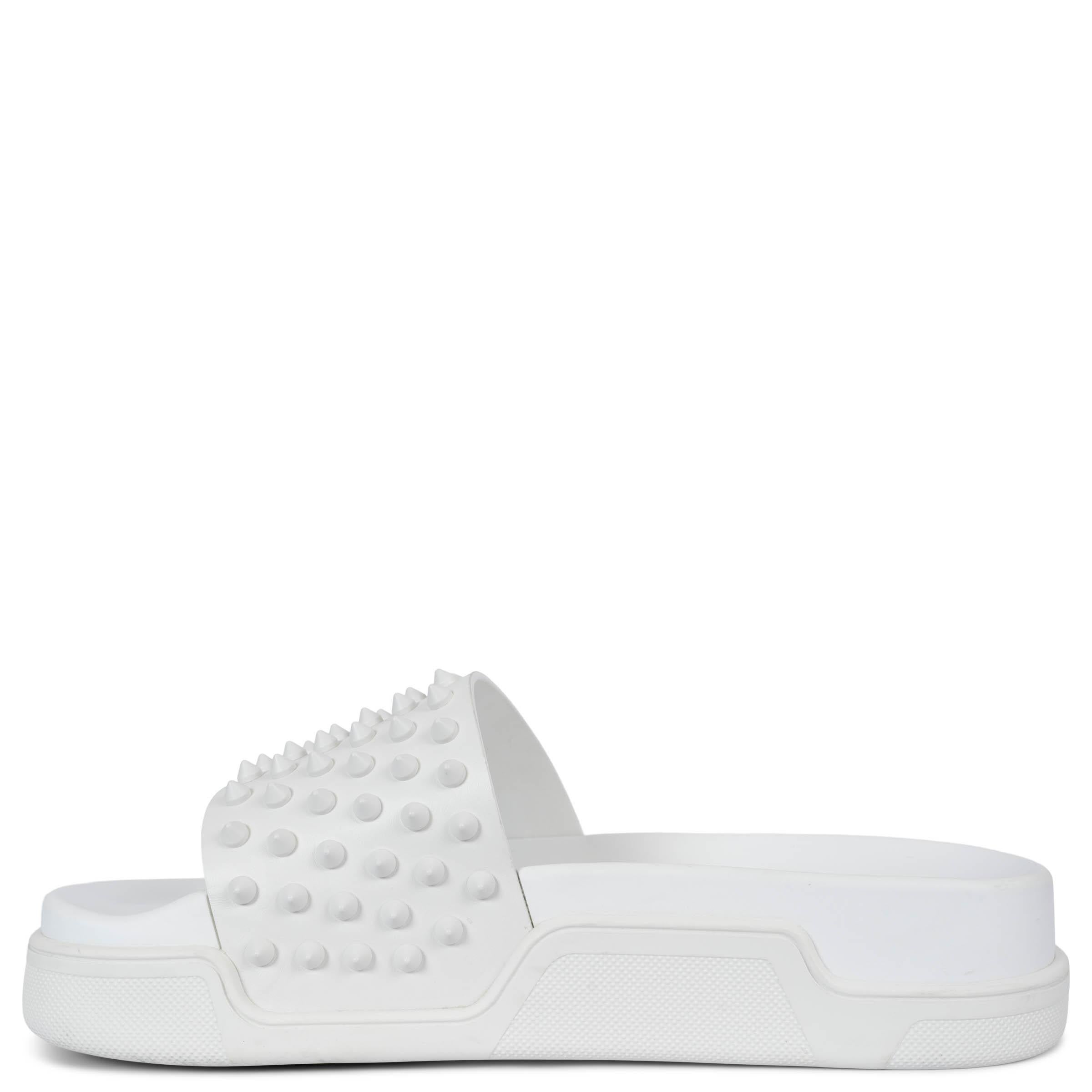 Gray CHRISTIAN LOUBOUTIN white leather POOL FUN DONNA SPIKE Sandals Shoes 38 fit 37 For Sale