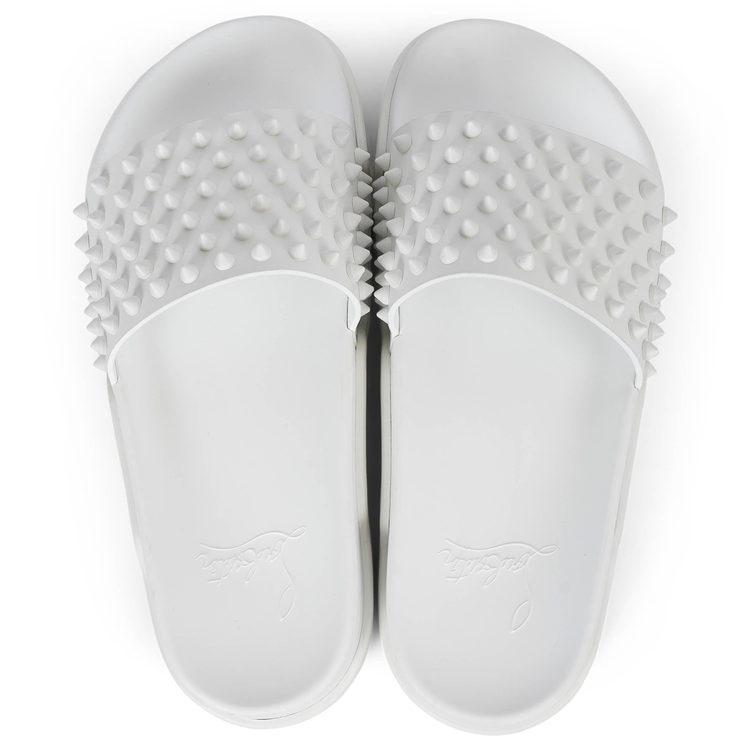 CHRISTIAN LOUBOUTIN white leather POOL FUN DONNA SPIKE Sandals Shoes 38 fit 37 For Sale 1