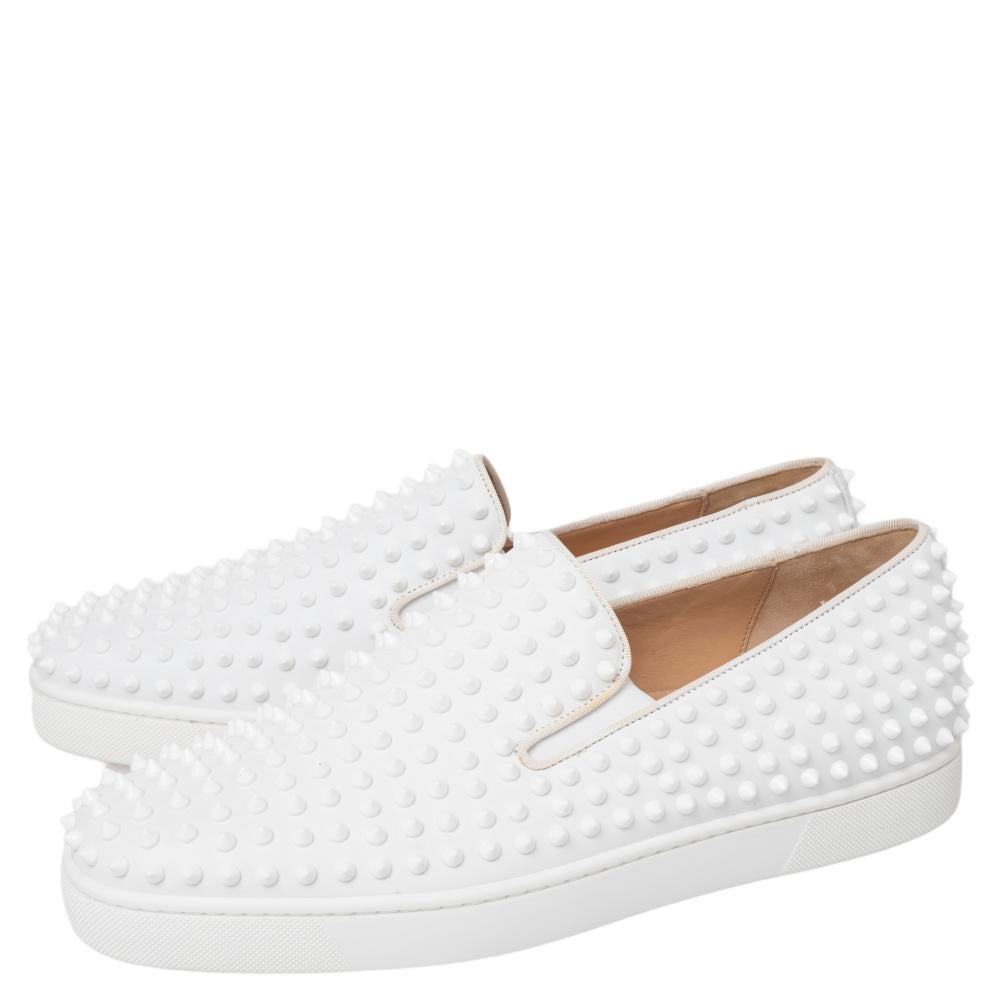 Christian Louboutin Weiß Leder Roller Boat Spike Slip auf Turnschuhe Größe 44,5 2