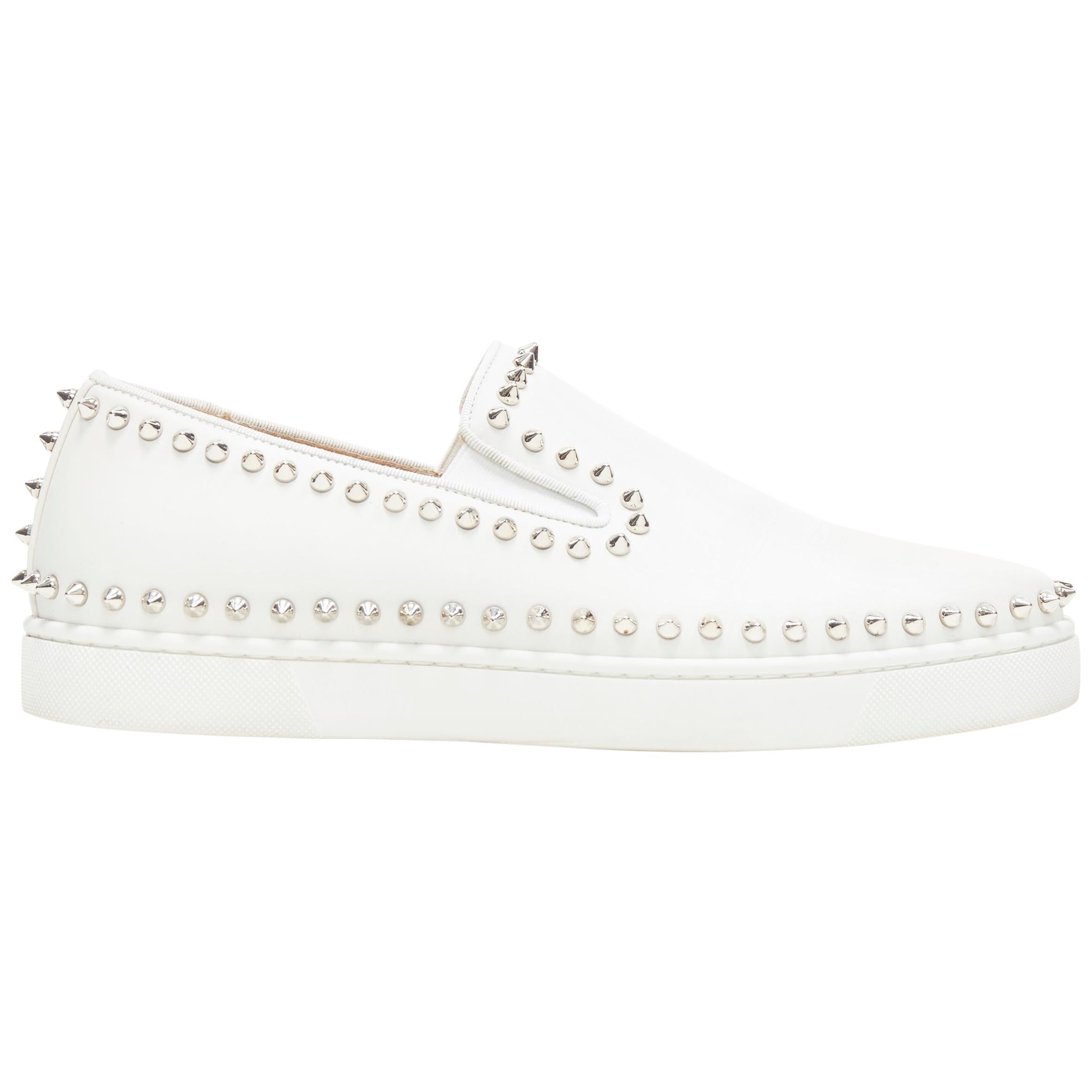 CHRISTIAN LOUBOUTIN white leather silver spike stud low top skate sneakerss EU42