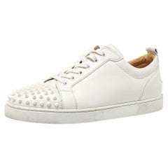 Christian Louboutin White Leather Spikes Sneakers Size 45