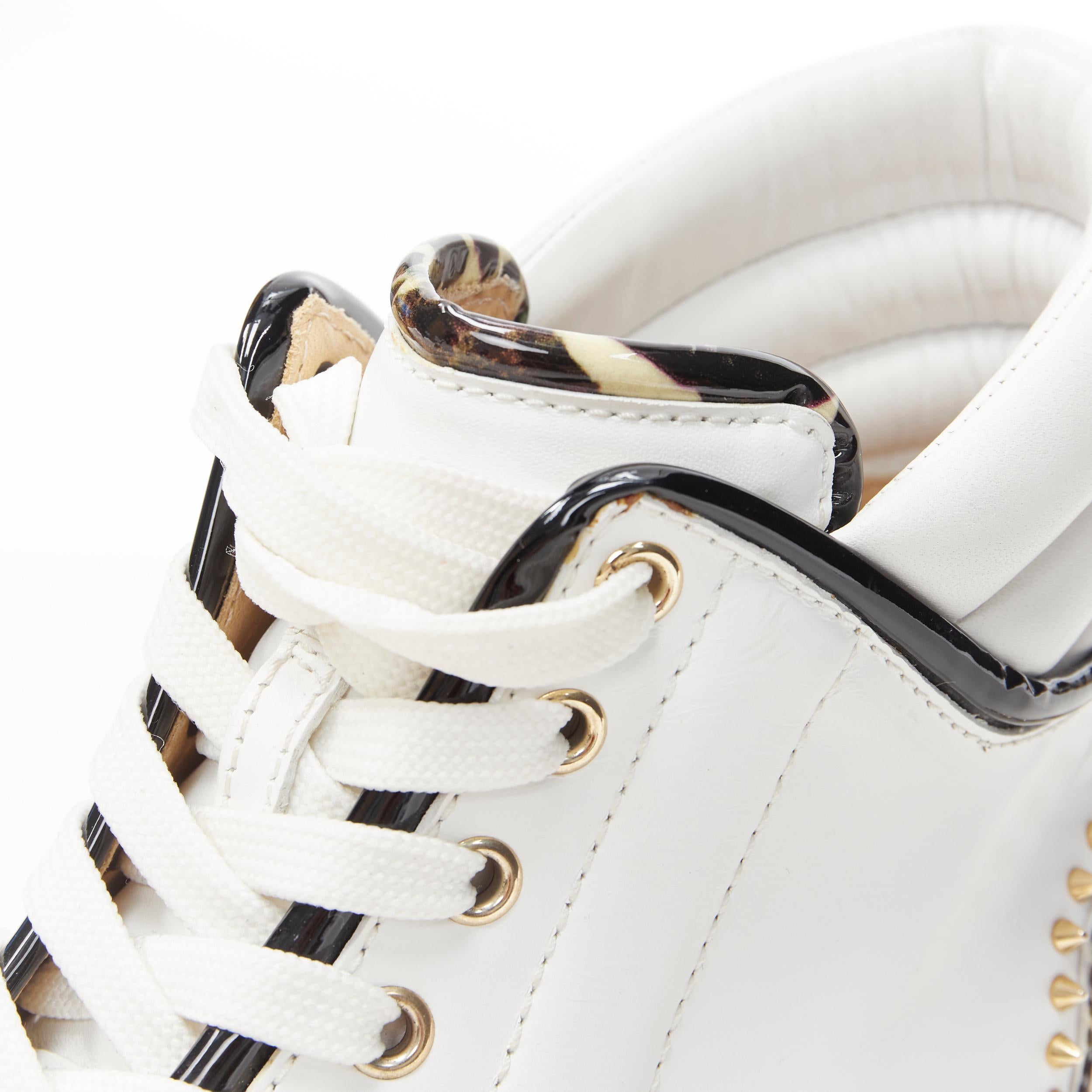 CHRISTIAN LOUBOUTIN white leather stone patent spike stud high top sneakers EU42 2