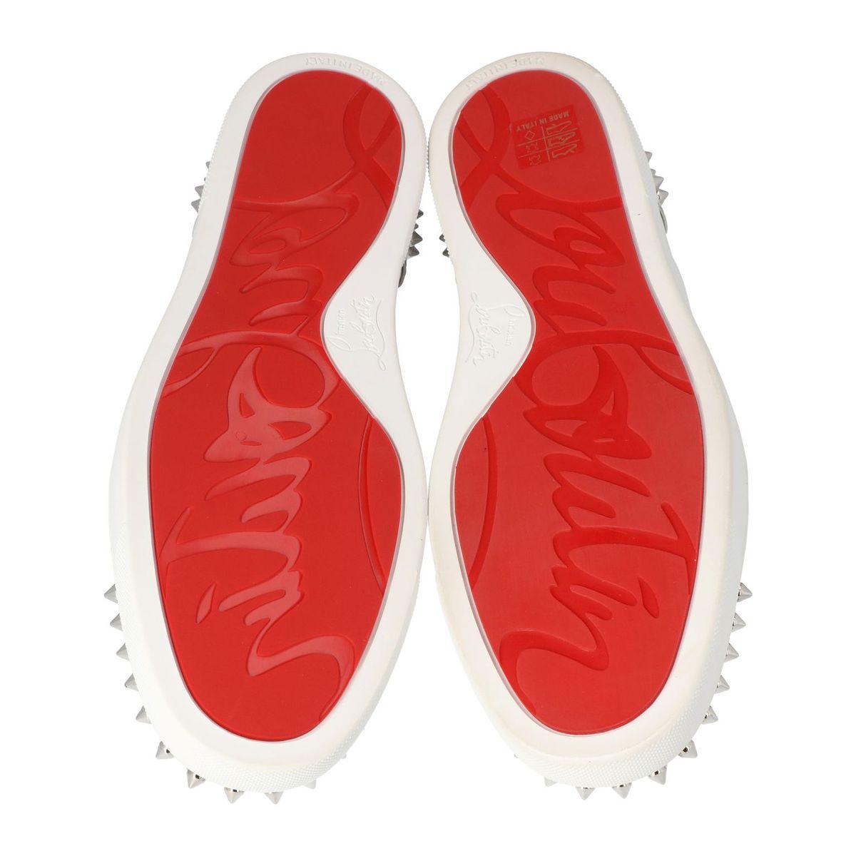Gray Christian Louboutin White Leather Vierissima Spikes Sneakers Size 39