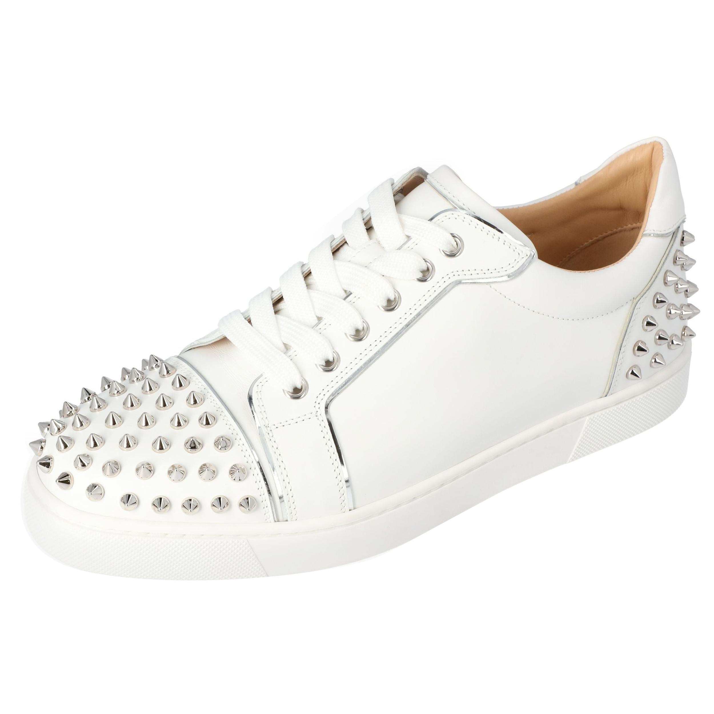 Christian Louboutin White Leather Vierissima Spikes Sneakers Size 39