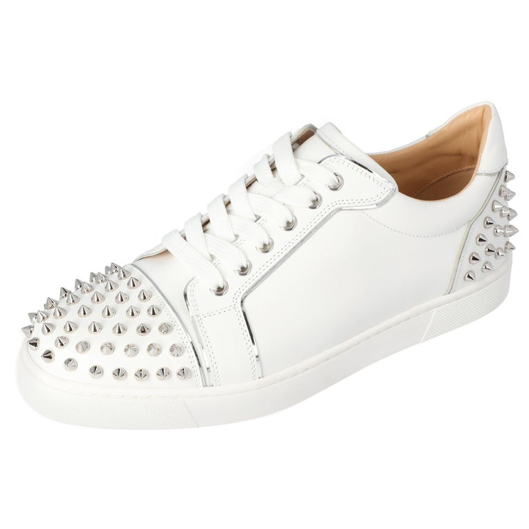 Christian Louboutin White Leather Vierissima Spikes Sneakers Size 39 at