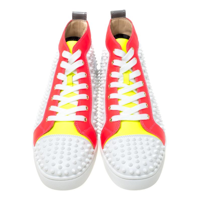 Christian Louboutin White Leather With Louis Spikes High Top Sneakers Size 45 In New Condition In Dubai, Al Qouz 2