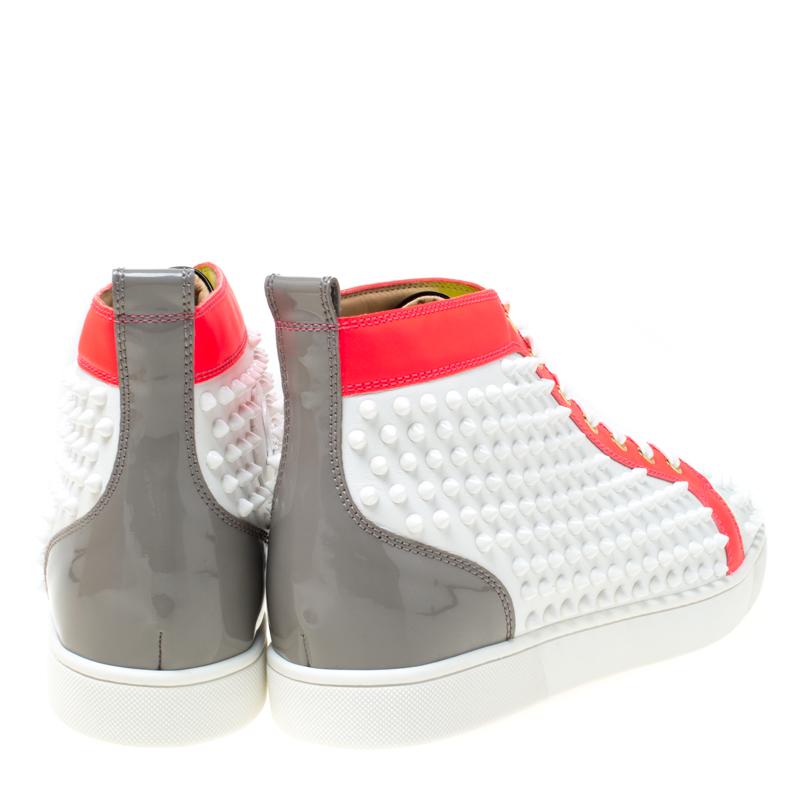 Christian Louboutin White Leather With Louis Spikes High Top Sneakers Size 45 1