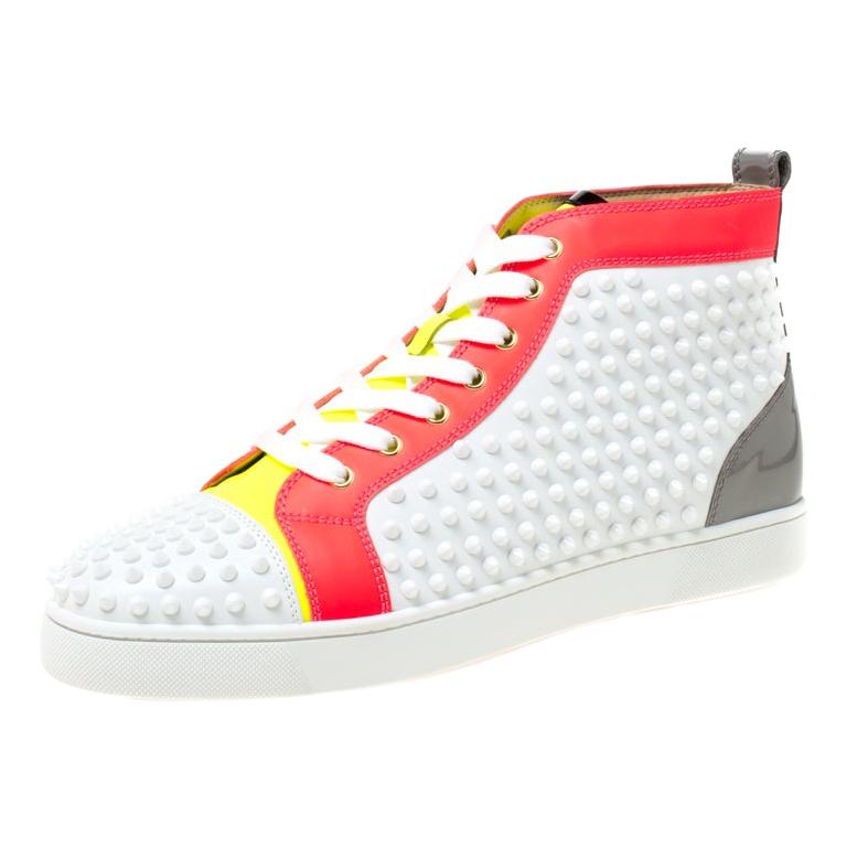 Christian Louboutin White Leather With Louis Spikes High Top Sneakers Size 45