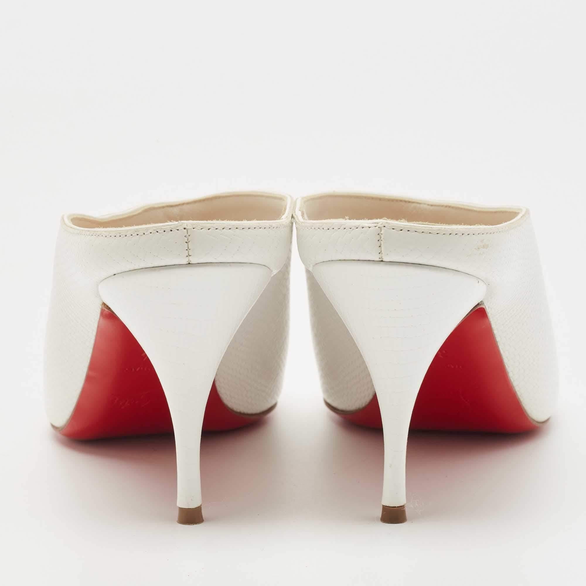Christian Louboutin White Lizard Embossed Quart Mules Size 37.5 For Sale 1